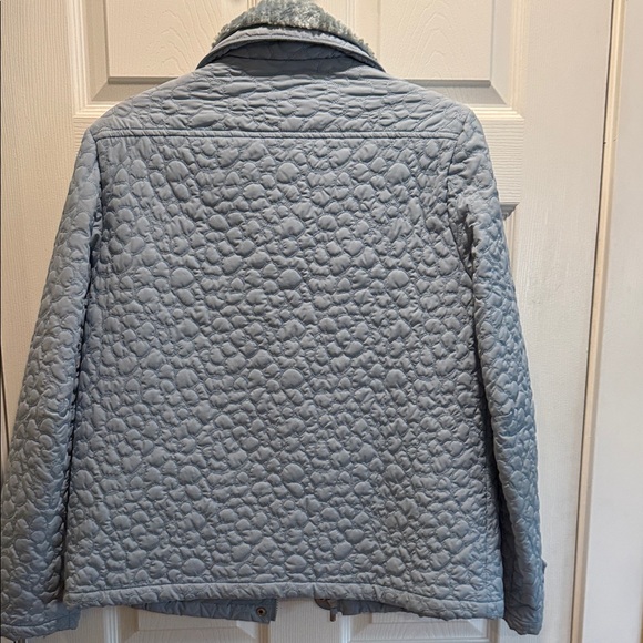 Sky Blue Quilted Puffer Jacket with Faux Fur Collar - Picture 2 of 4